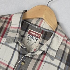 Wrangler‎ Men's Plaid Shirt M Brown Red Button Down 100% Cotton Western Thin
